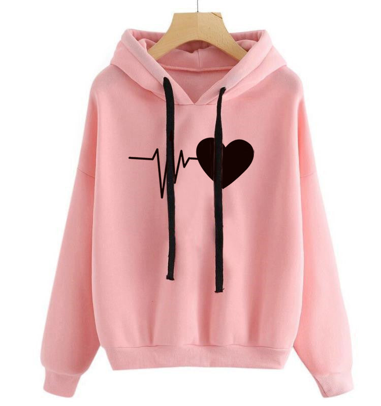 Damtryckt Pullover Med Rund Hals Och Långärmad Huvtröja