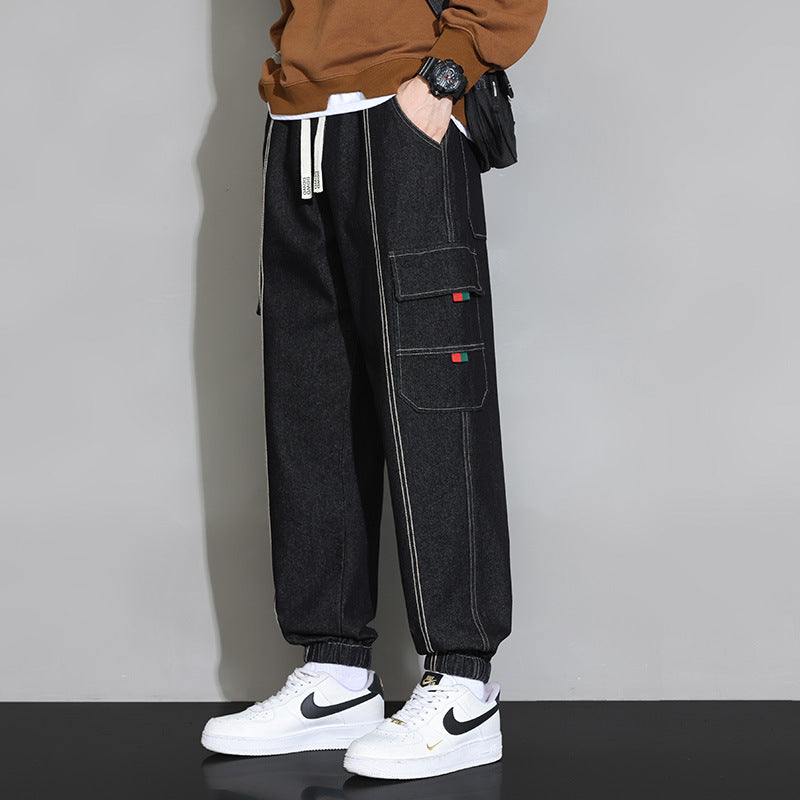 Herrvårjeans Med Arbetskläder, Lös Passform Och Gylf Med Dragkedja