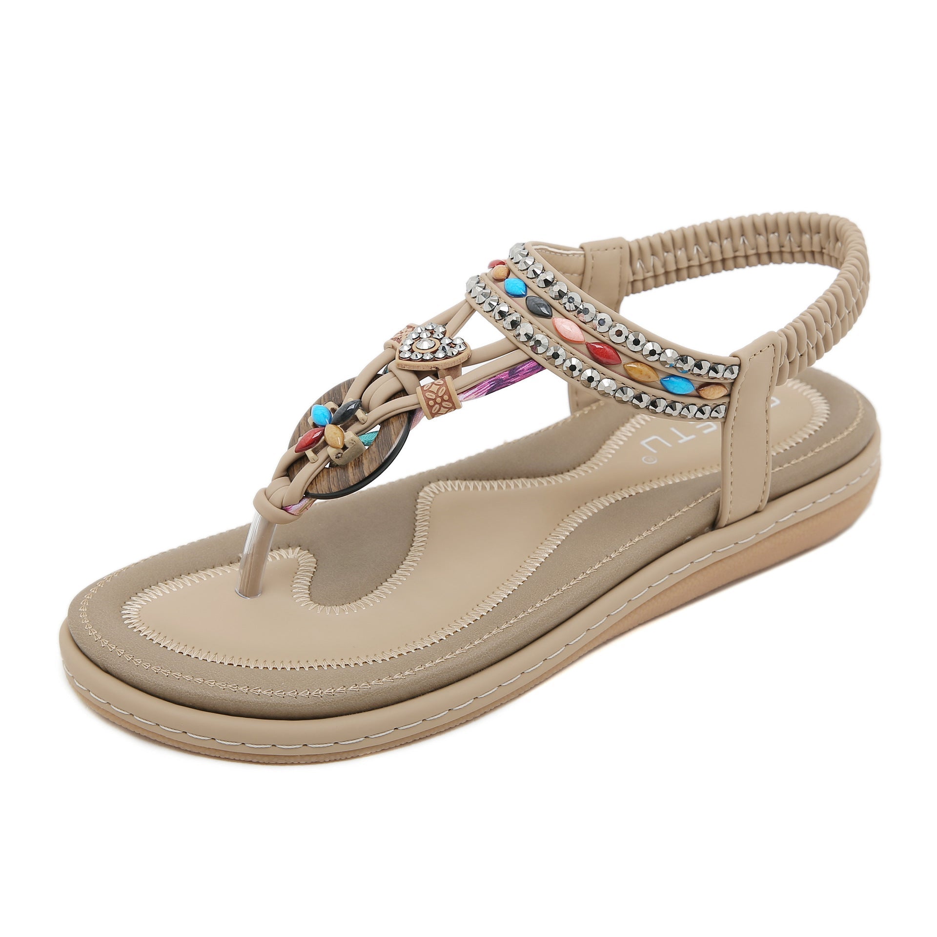 Dam Sommar Strass Flip Flops Rund Tå Elastiskt Band Sandaler