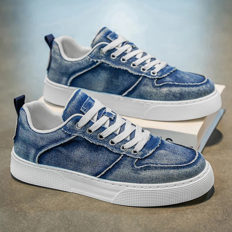 Herr Low Top Sneakers med Tvättad Yta och Snörstängning