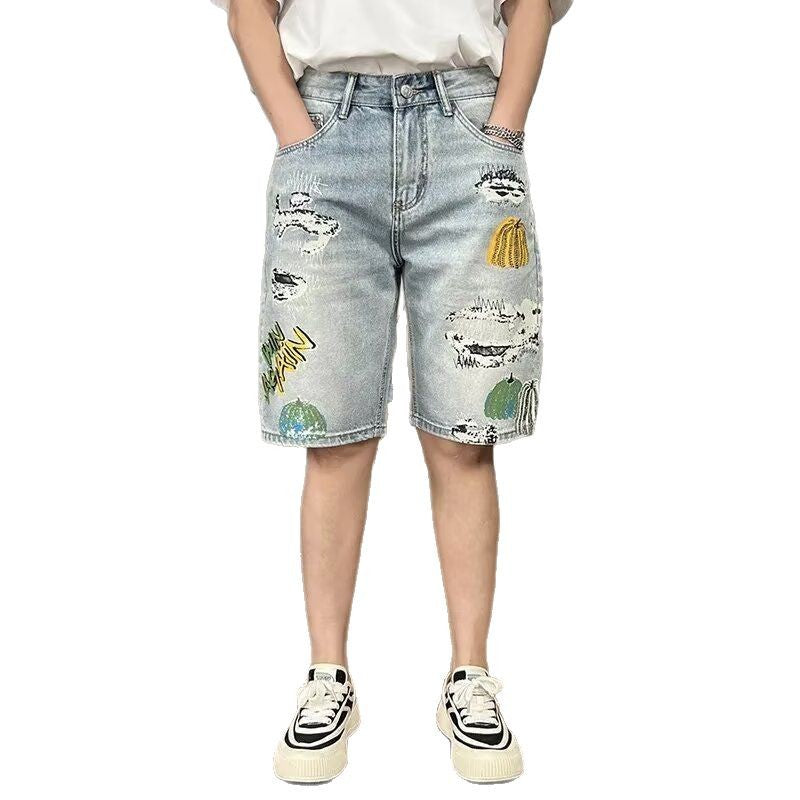 Herr Sommar Croppad Shorts Ljustvättad Sliten Riven Avslappnad Passform