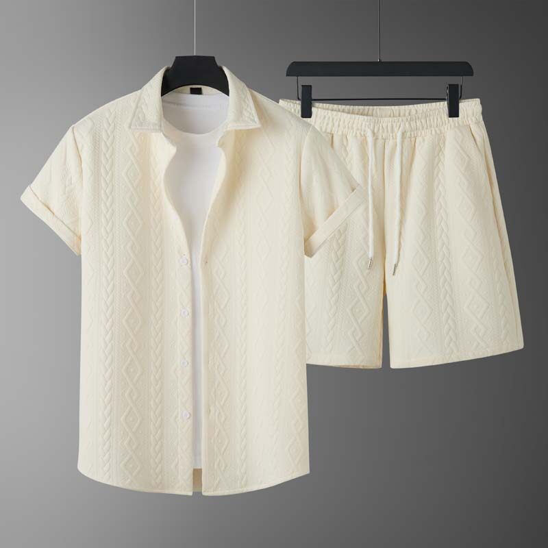 Herr Vårshorts Set Med Diamantmönster, Kortärmad T-Shirt Och Shorts