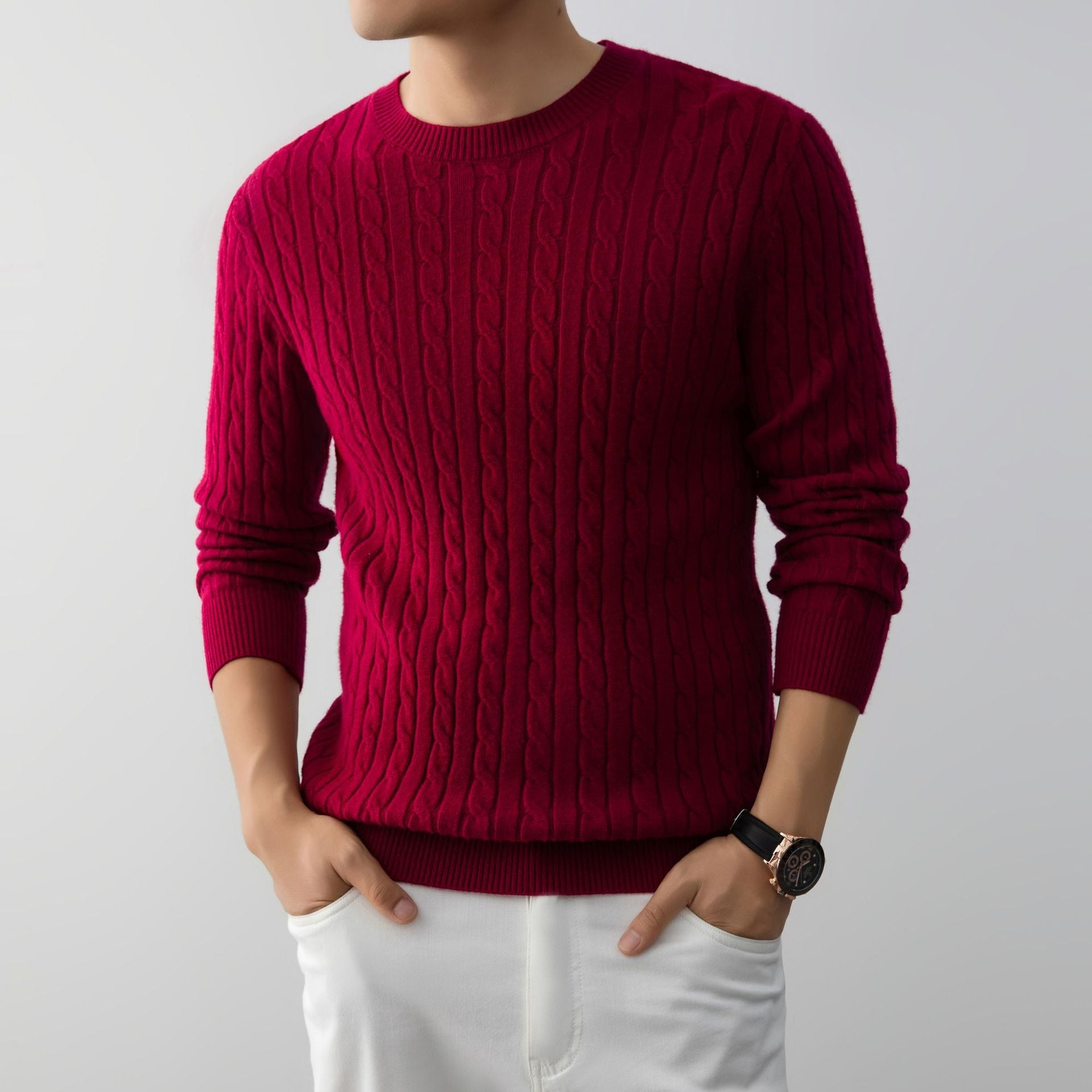 Herr Jacquard Pullover Långärmad Lös Passform