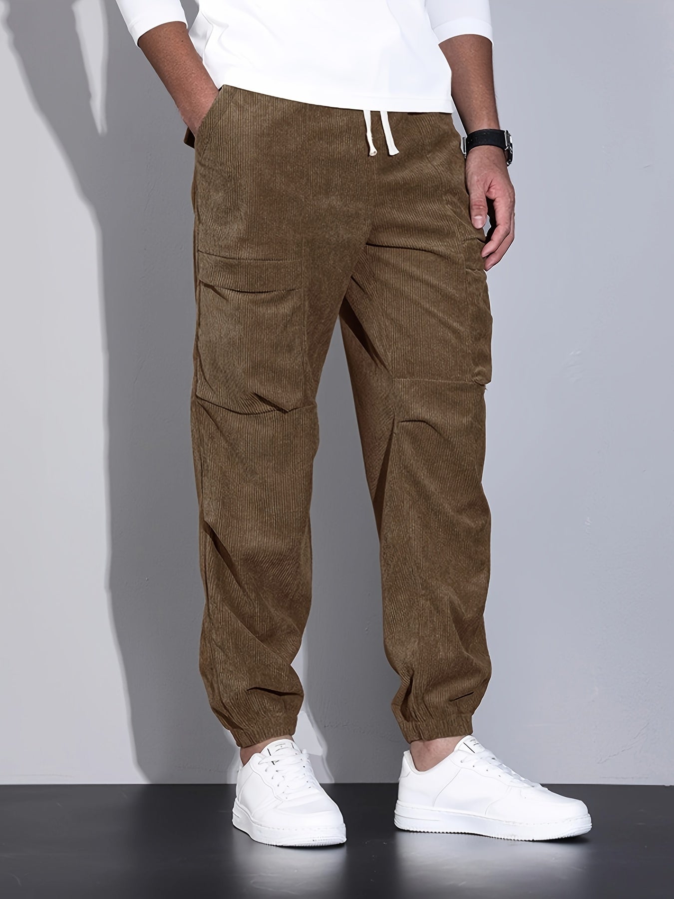 Herr Corduroy Joggers Avslappnad Skräddarsydd Passform