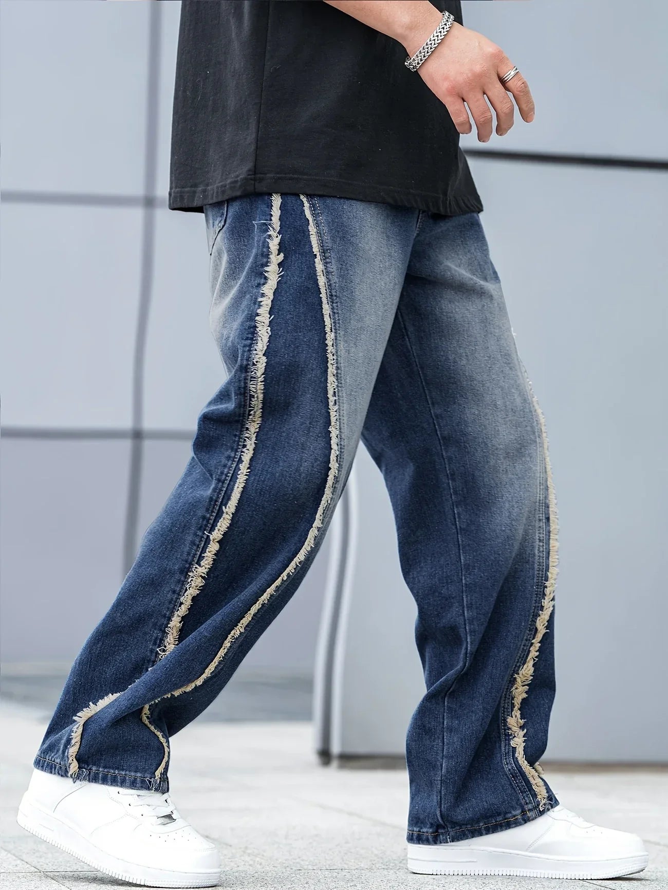 Herr Jeans Avslappnad Passform Råa Kanter