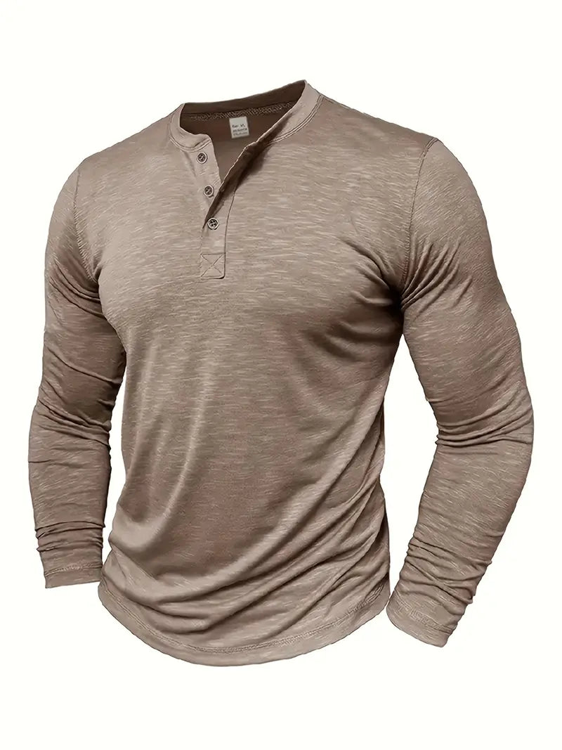 Herr Långärmad Henley T-Shirt Med Knäppning Vid Halsringning