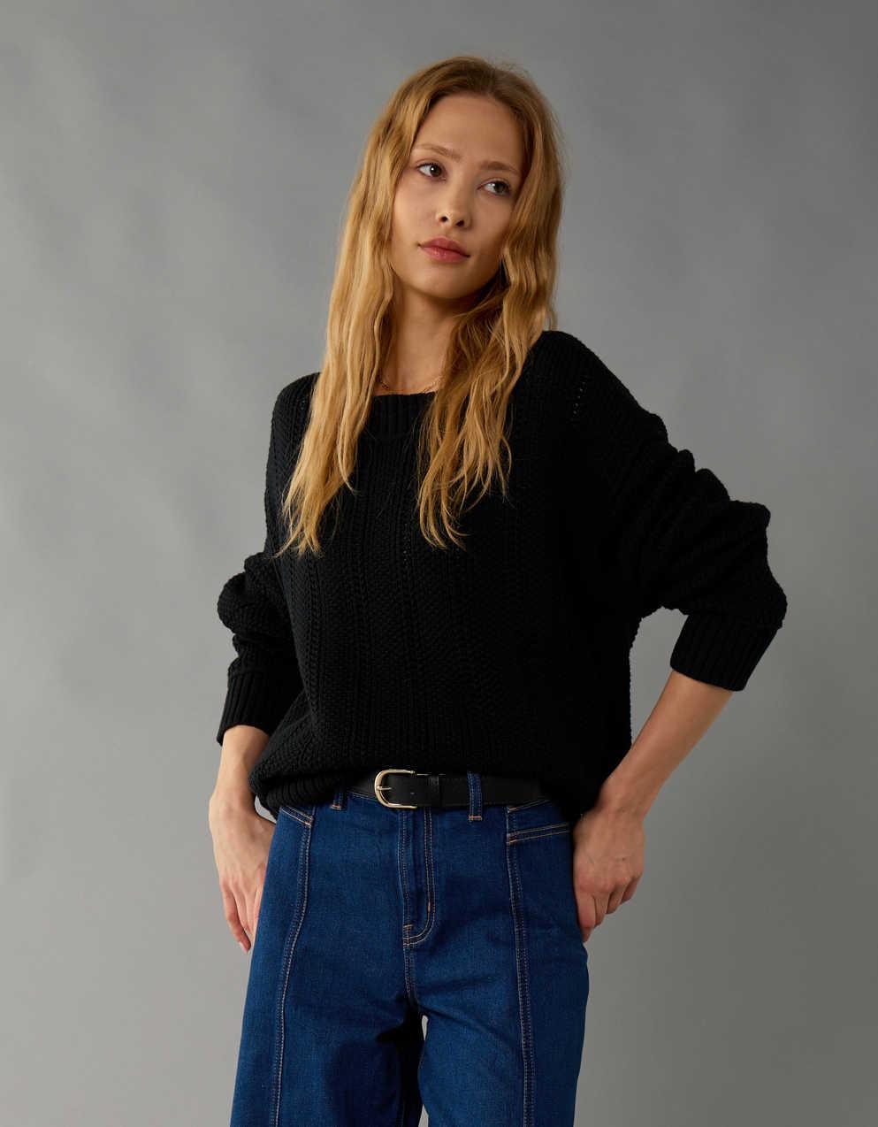 Damtröja I Pullover-Modell Med Nedhasade Axlar Och Ribbade Muddar