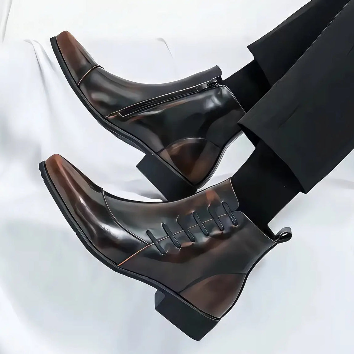 Herrboots med Snörning och Dragkedja på Sidan