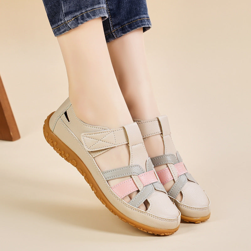 Dam Retro Kardborreband Platta Sandaler Rund Tå Mjuk Sula