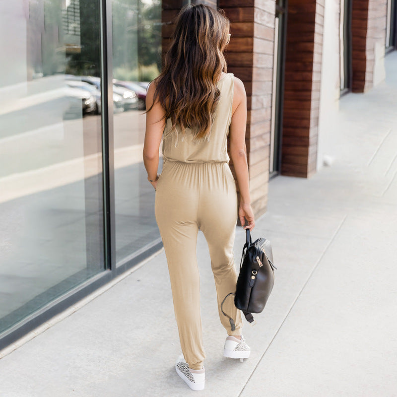Ärmlös Jumpsuit För Kvinnor Med Resår I Midjan Och Full Längd