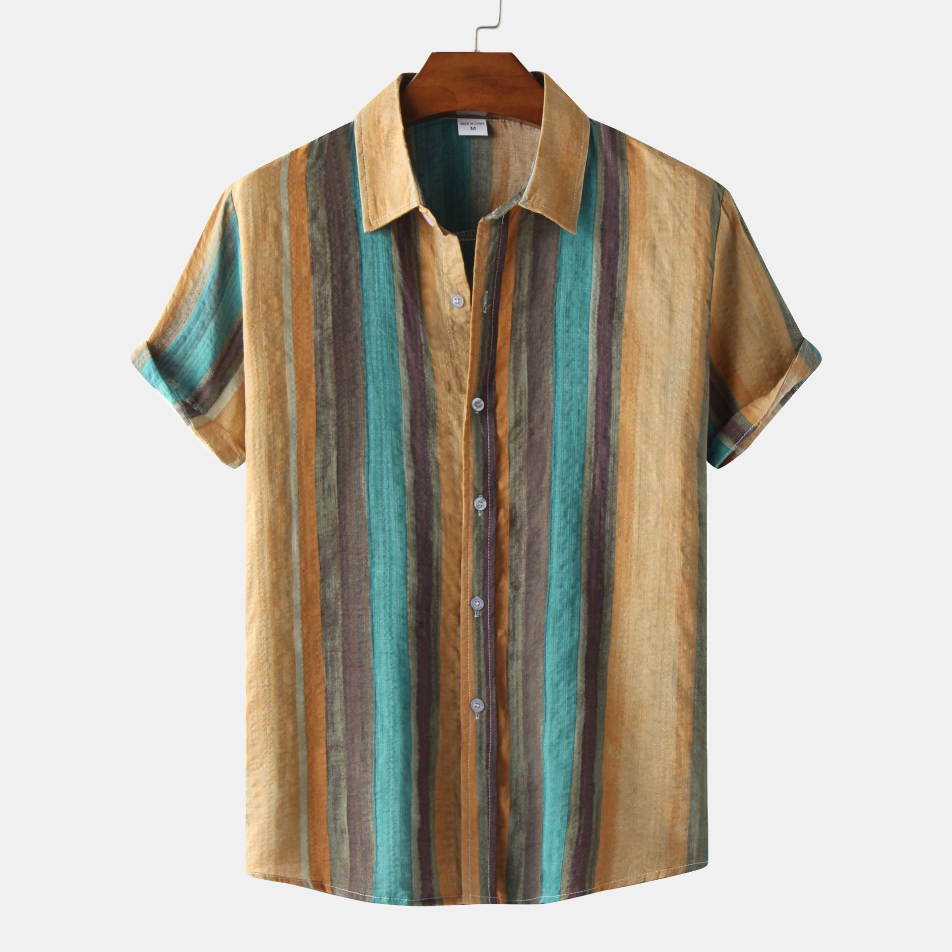 Men Summer Floral Print Short Sleeve Contrast Färg Plus Storlek Shirt