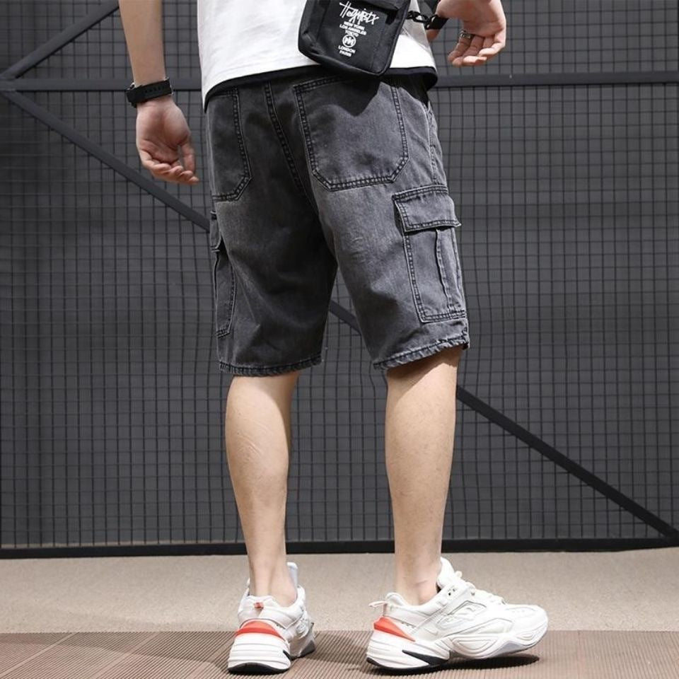 Herr Sommar Denim Medellånga Raka Ben Arbetsbyxor Vintage Style