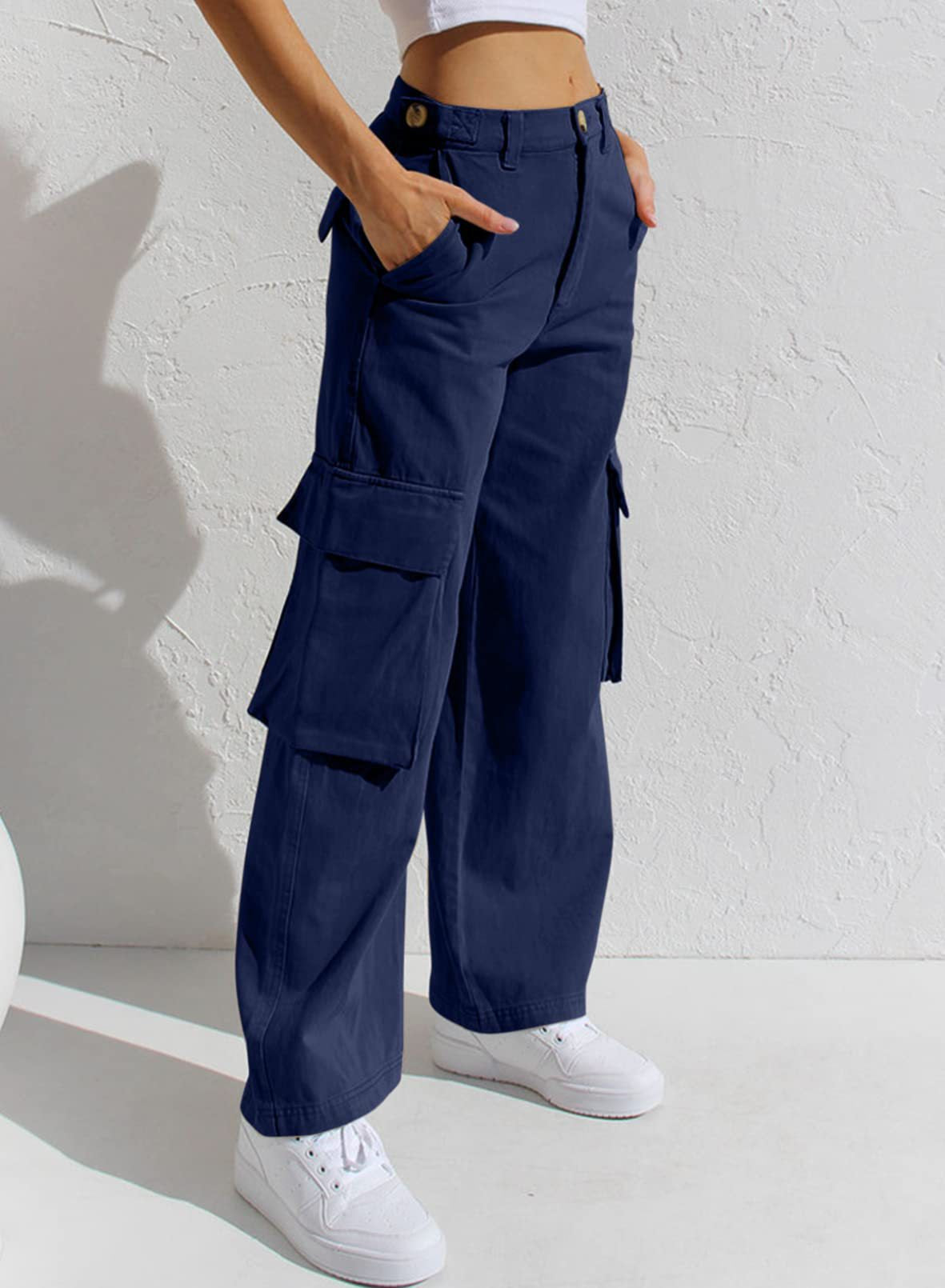 Dambyxor Med Låg Midja Och Flera Fickor I Lös Denimblandning