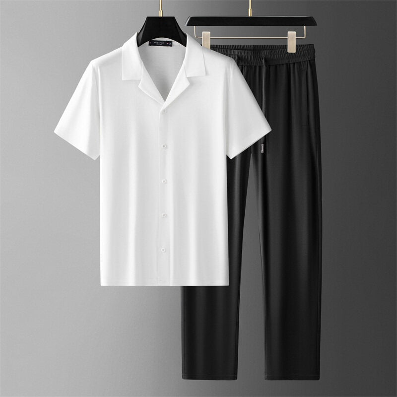 Herr Sommar Issidensskjorta Och Byxor Tvådelat Set Kortärmat Casual Set