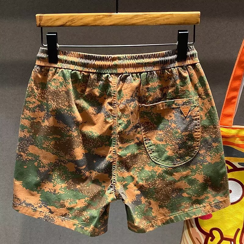 Herr Croppade Shorts Rak Passform Lös Design Färg Block