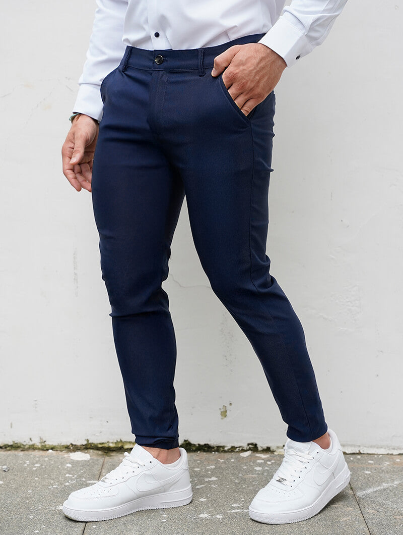 Herrbyxor Med Stretch, Slim Fit, Fyrvägsstretch, Blå