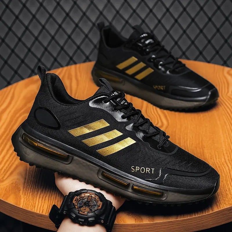 Herrsportsneakers Med Snörning, Luftkudde Och Rund Tå