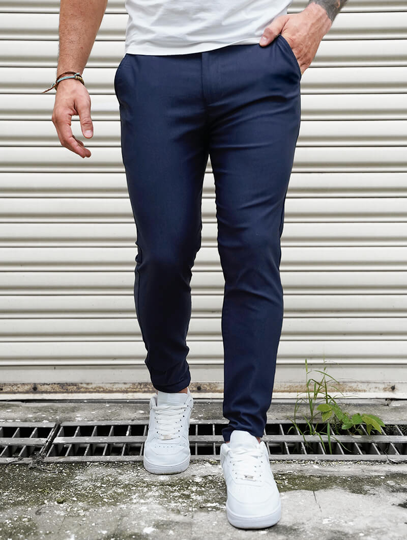 Herrbyxor Med Stretch, Slim Fit, Fyrvägsstretch, Blå