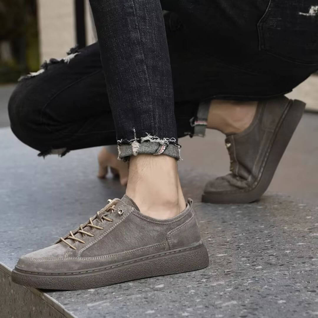 Herr Sneakers Mocka Look Snörning Vadderad Innersula Gummisula