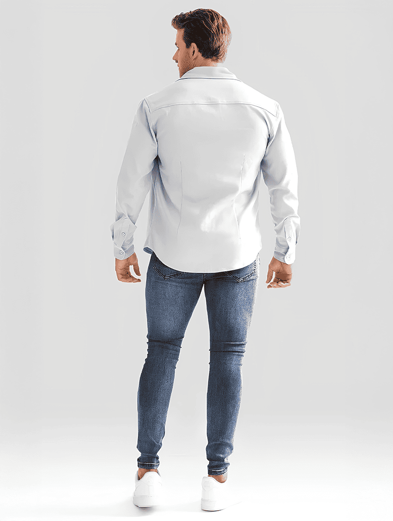 Overshirt För Herr Med Knappstängning, Slim Fit Och Ren Struktur