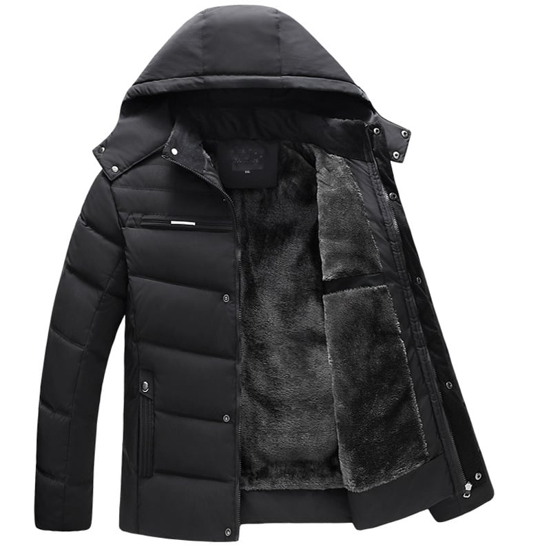 Vadderad Vinterjacka För Män Med Dragkedja Framtill Och Förtjockat Foder