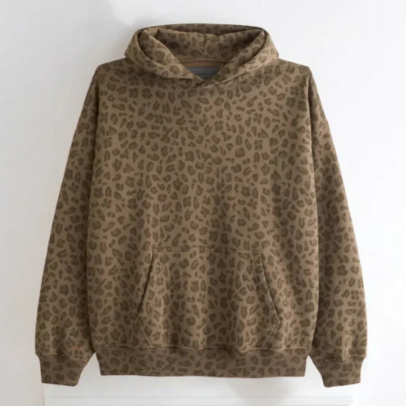 Herr Vinter-Hoodie Leopardmönstrad Pullover-Sweatshirt