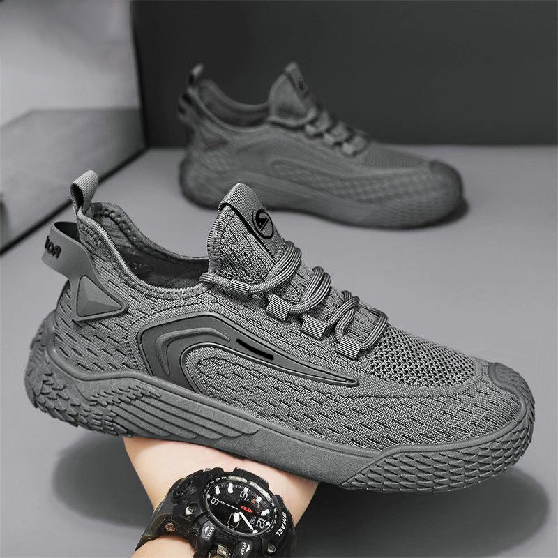 Herrsportsneakers Med Snörning, Rund Tå Och Platt Sula