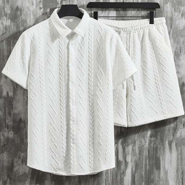 Herr Vårshorts Set Med Diamantmönster, Kortärmad T-Shirt Och Shorts