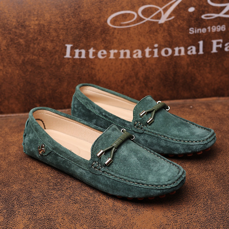 Loafers För Herr Med Mockaöverdel, Snurrad Rem Och Moc-Tå