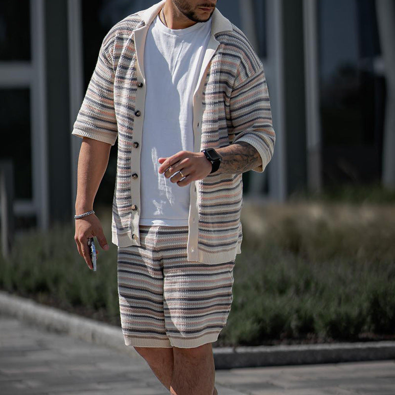 Herr Sommar Kortärmad Sport Tvådelat Shorts Set Lös Rak Passform Multi Färgalternativ