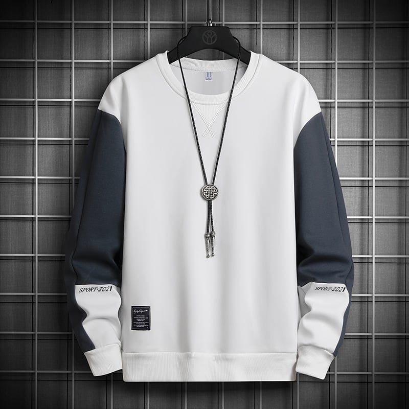 Herr Långärmad Lös T-Shirt Med Rund Hals Och Färgblocksdesign