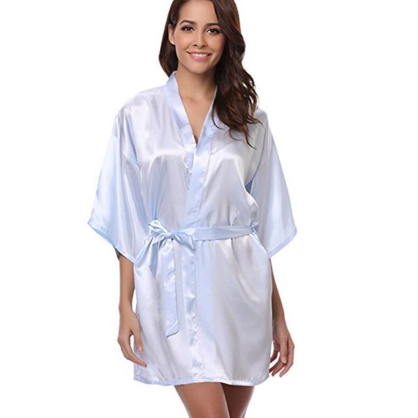 Ärmlös Morgonrockklänning I Kimono-Stil För Kvinnor – Satinlook