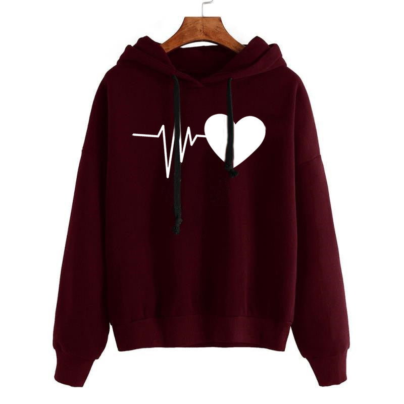 Damtryckt Pullover Med Rund Hals Och Långärmad Huvtröja