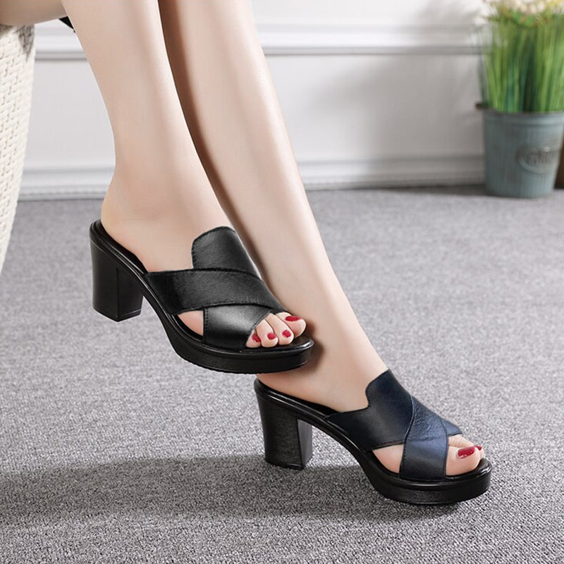 Herr Sommarplattformsandaler Slip On Cross Strap Tjock Klack