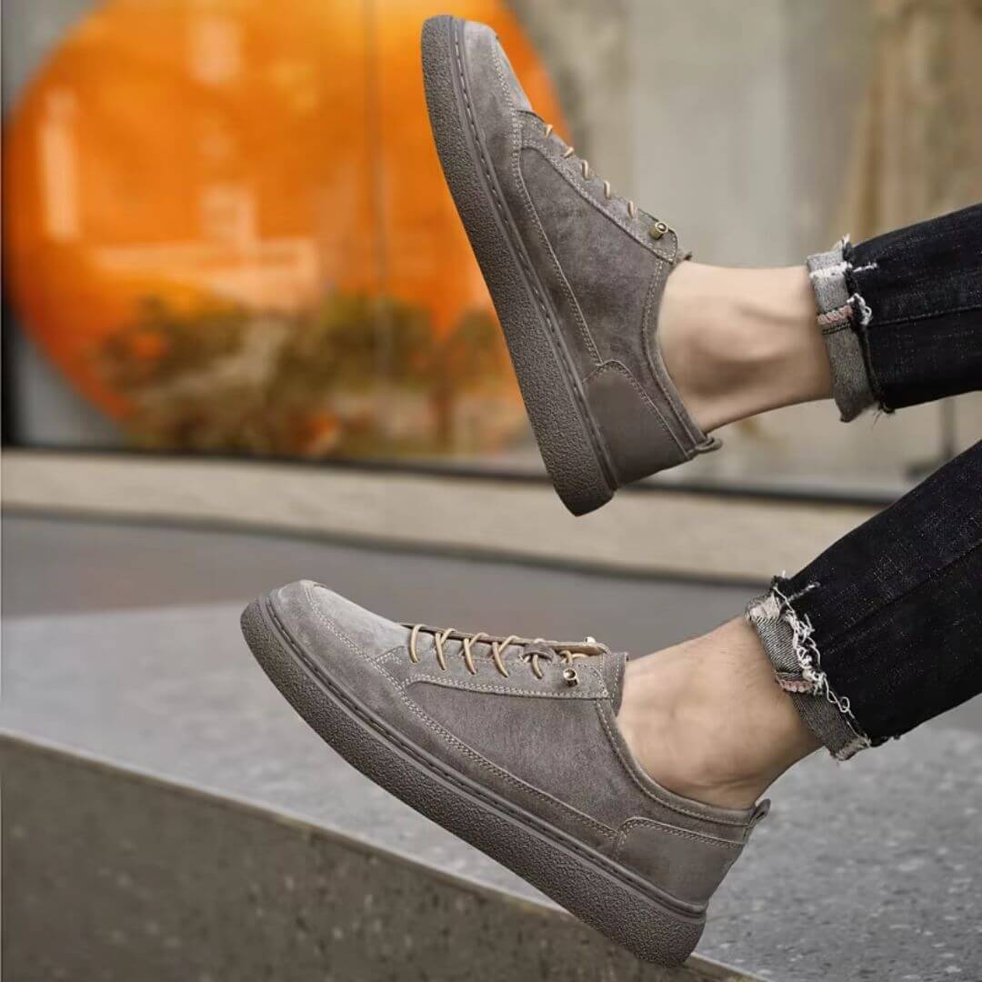 Herr Sneakers Mocka Look Snörning Vadderad Innersula Gummisula