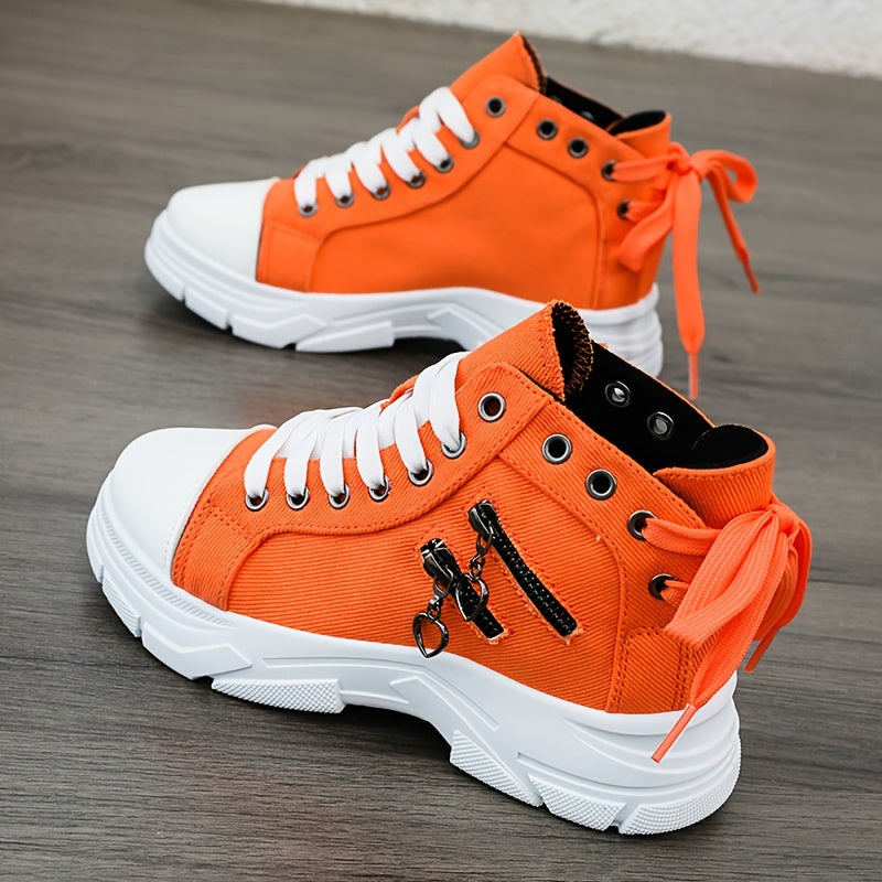 Damplatåsneakers Med Förhöjd Sula, Snörning Och Dragkedja I Sidan