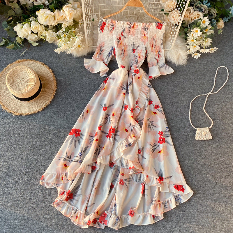 Kvinnors Sommarklänning Med Off-Shoulder-Motiv Och Kortärmad Volang