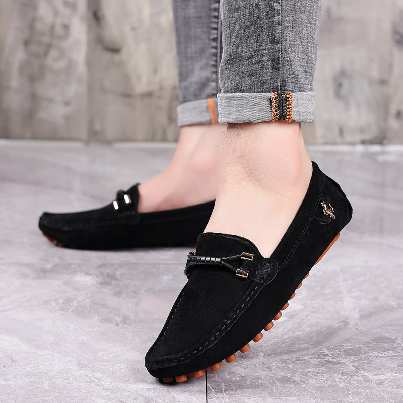 Loafers För Herr Med Mockaöverdel, Snurrad Rem Och Moc-Tå