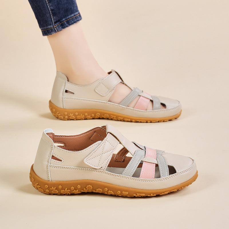 Dam Retro Kardborreband Platta Sandaler Rund Tå Mjuk Sula