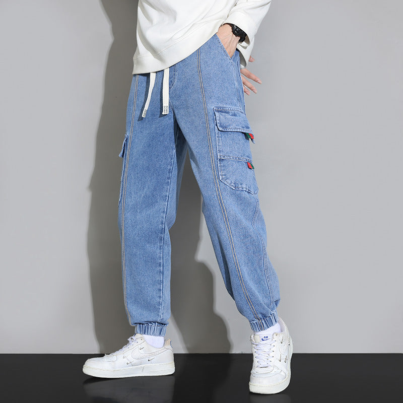 Herrvårjeans Med Arbetskläder, Lös Passform Och Gylf Med Dragkedja