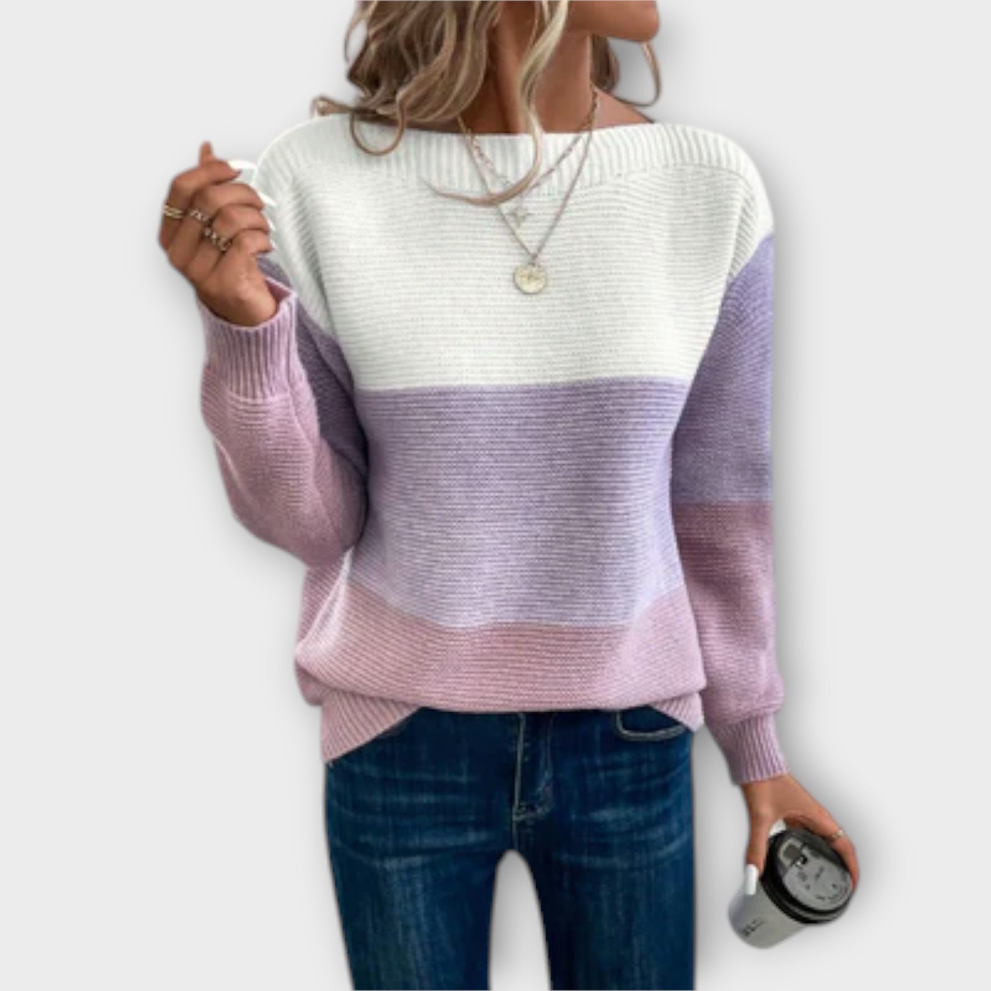 Dam Höst Tröja Med Patchwork Och Trifärgad Design