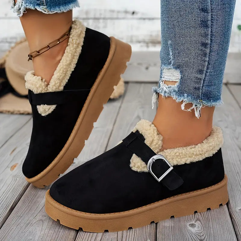Slip-On-Skor För Kvinnor I Vinterstil Med Plyschfoder Och Stöd