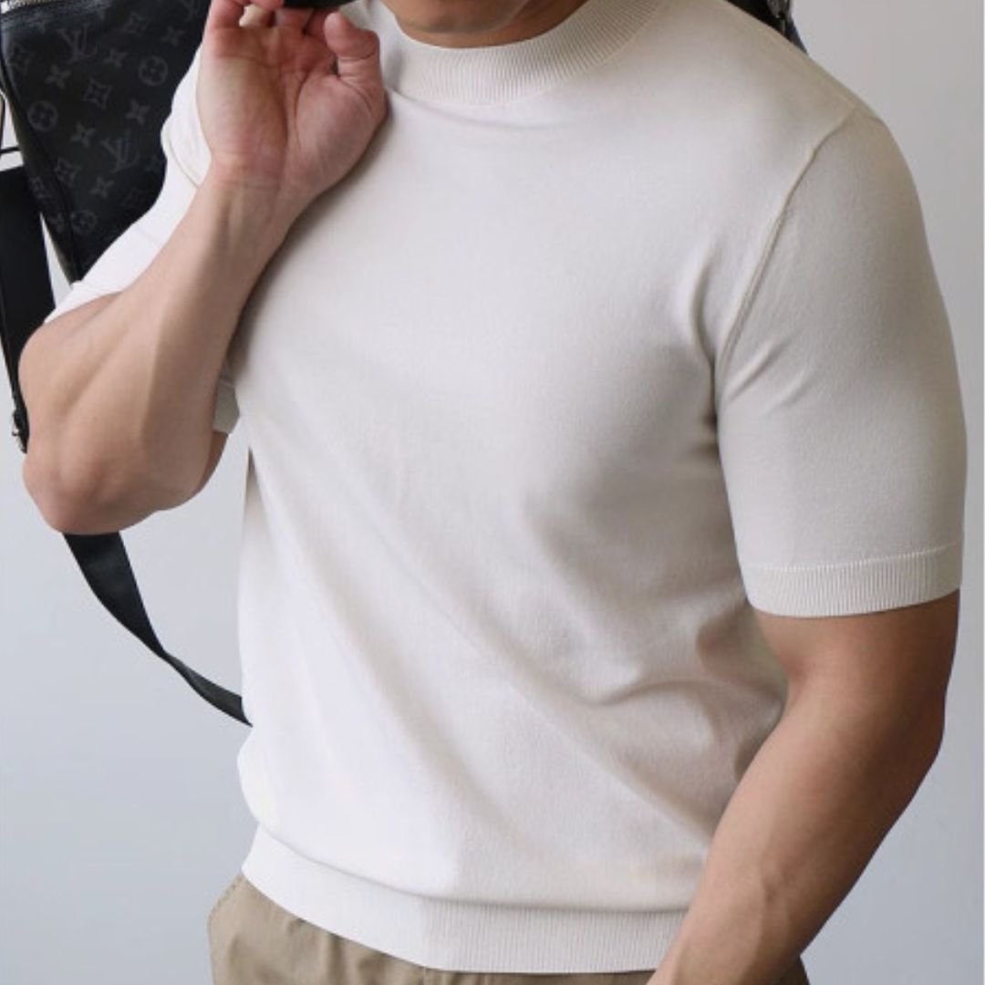 Herr T-Shirt Med Rund Hals, Skräddarsydd Passform, Ribbad Kant