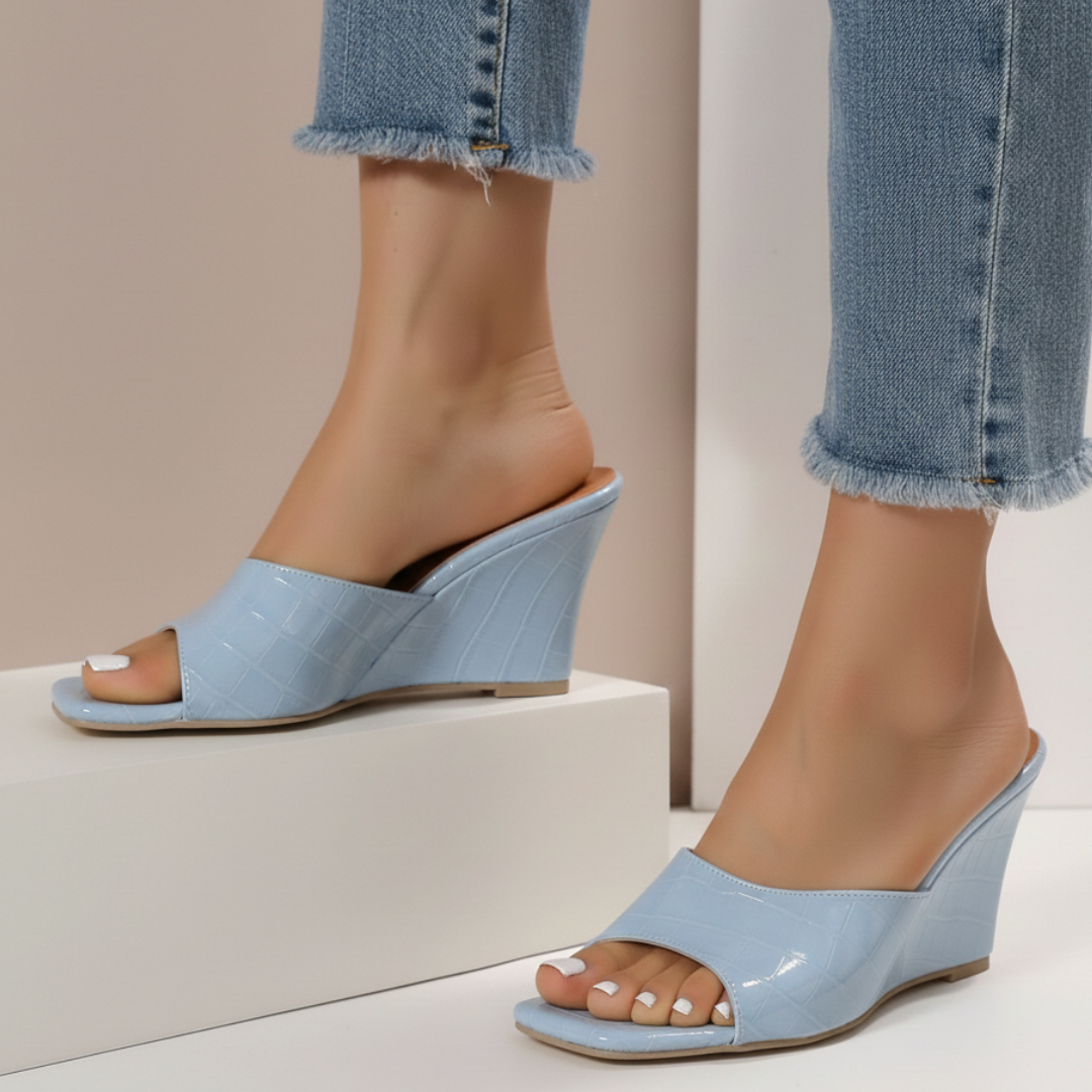 Dam Sommar Kilsandaler Slip On Fyrkantig Tå Texturerad Övre Plattformsula