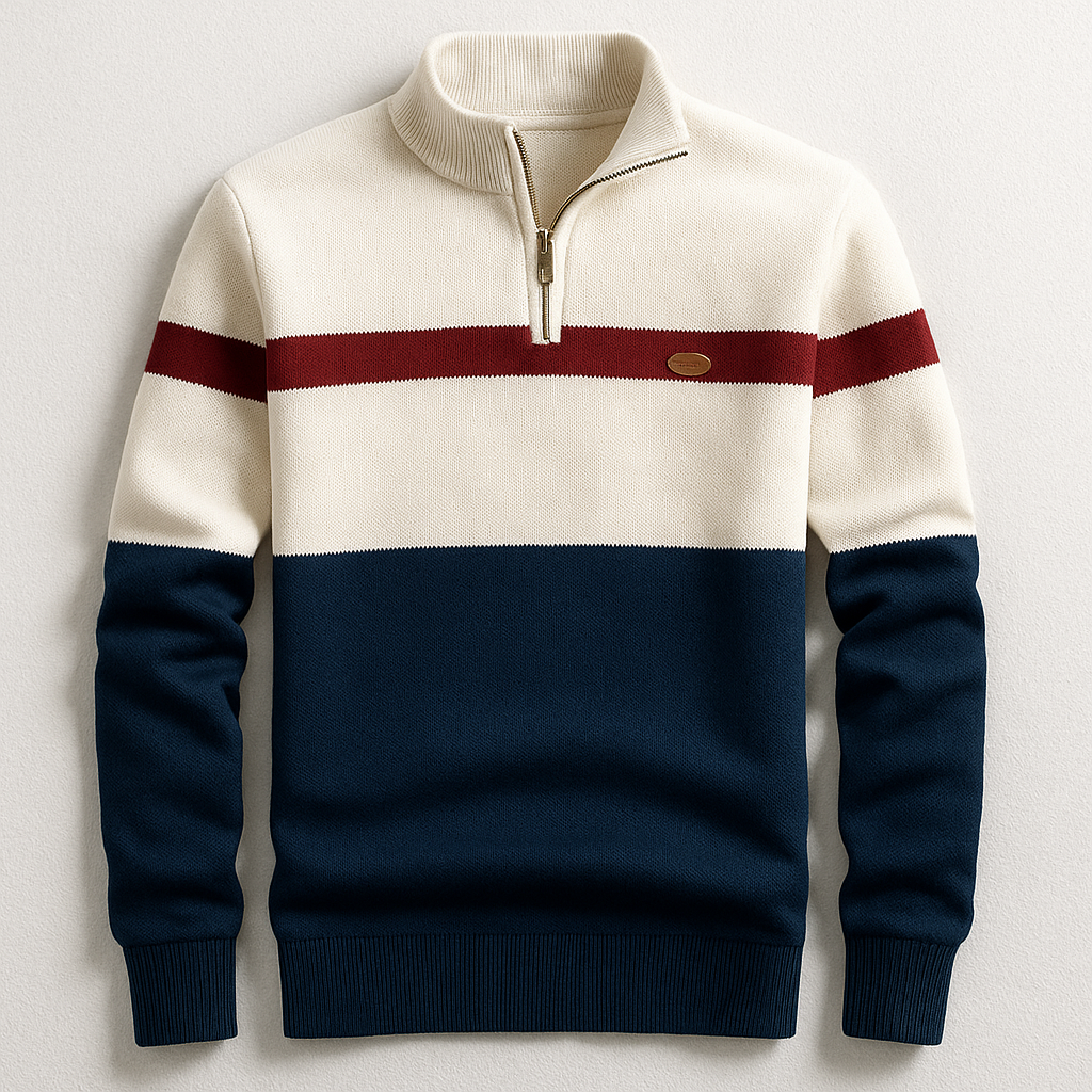 Herr Pullover Kvartsdragkedja Tailored Fit Stickad