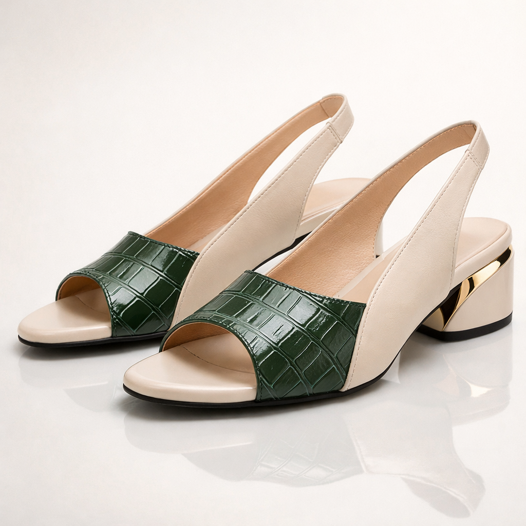 Dam Sommar Slingback Sandaler Krokodil Textur Tårem Låg Klack Spänne