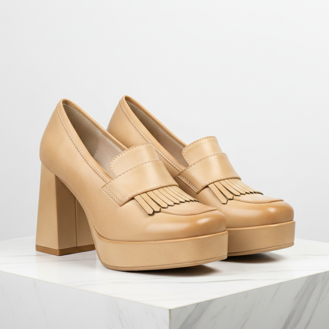 Kvinnors platåloafers med pumps, slip-on, chunky klack och främre platå