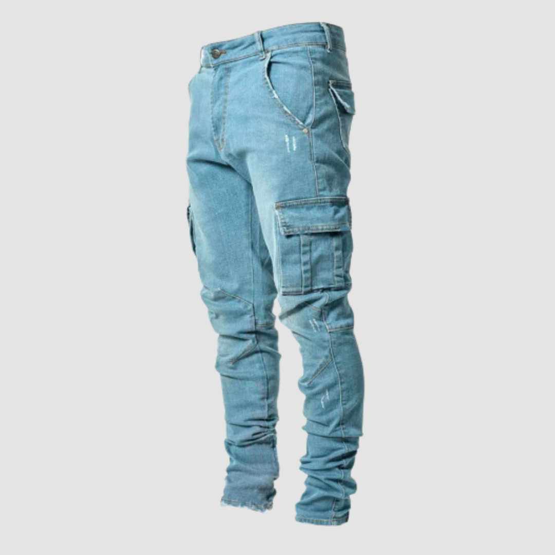 Herr Slim Fit Cargo-byxor med Stretchmaterial och Flera Fickor