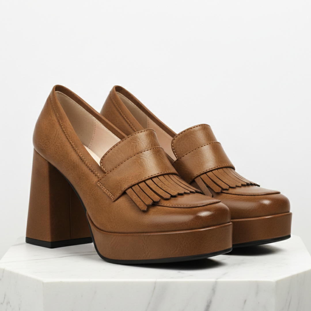Kvinnors platåloafers med pumps, slip-on, chunky klack och främre platå