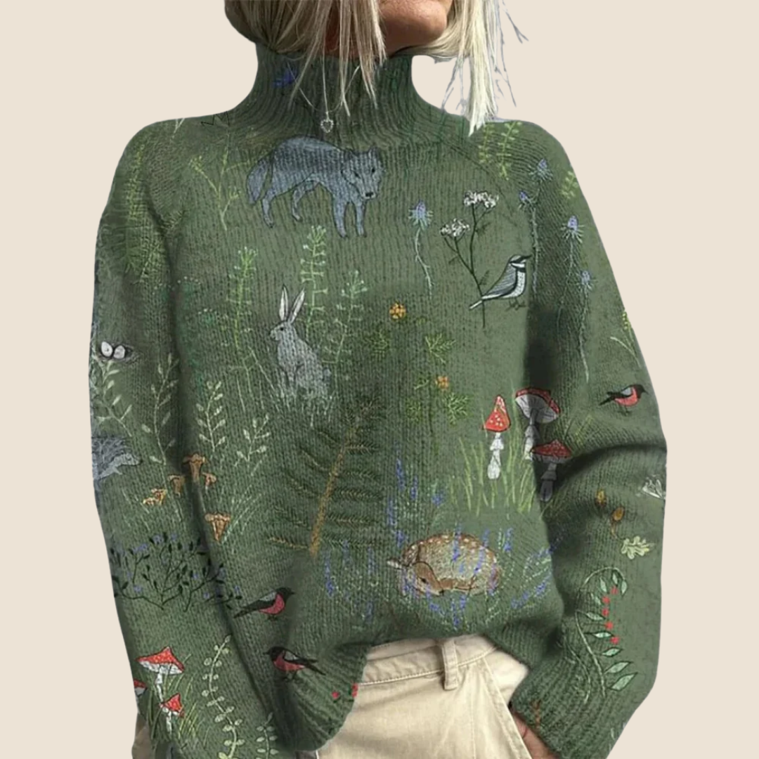 Dam Vinter Polotröja med Konstnärlig Stickad Design